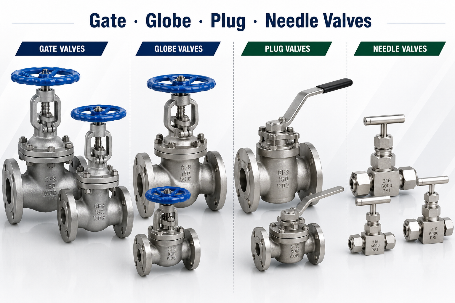 Gate · Globe · Plug · Needle Valves